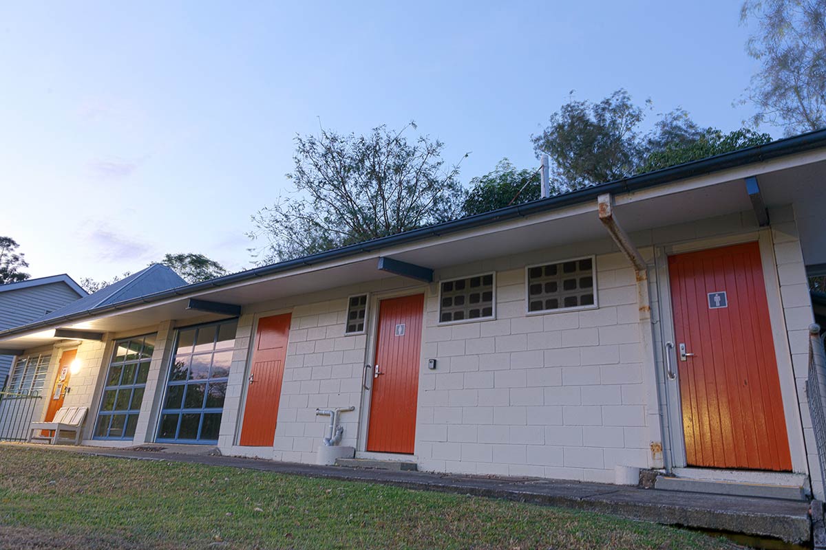 Building with orange doors